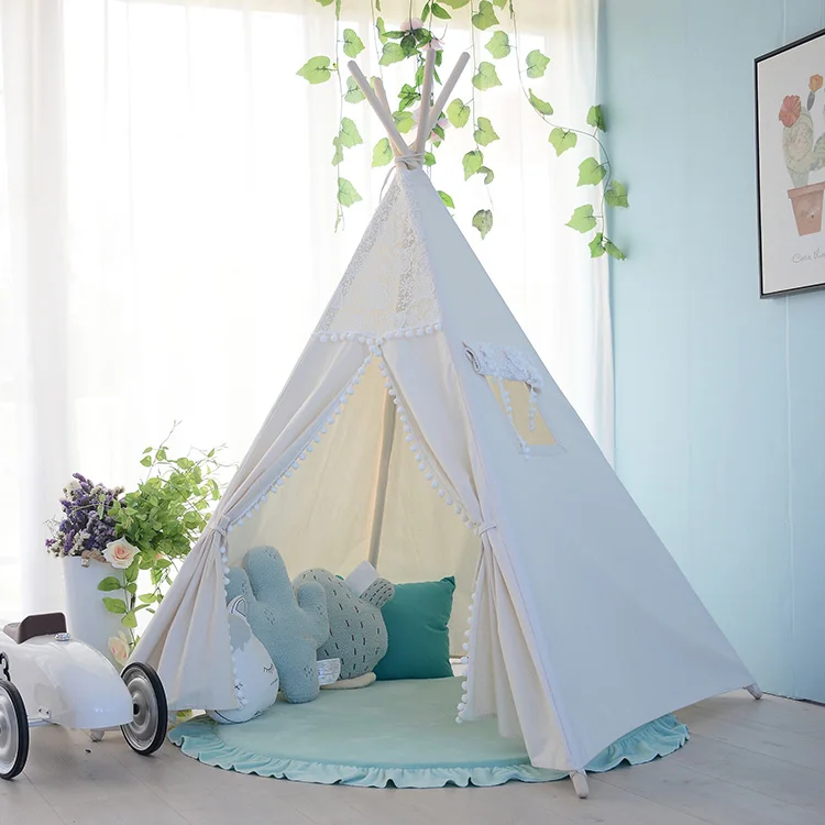 Детские вигвам из хлопчатобумажной ткани оптом, одобренные CE, простые белые палатки с ковриком