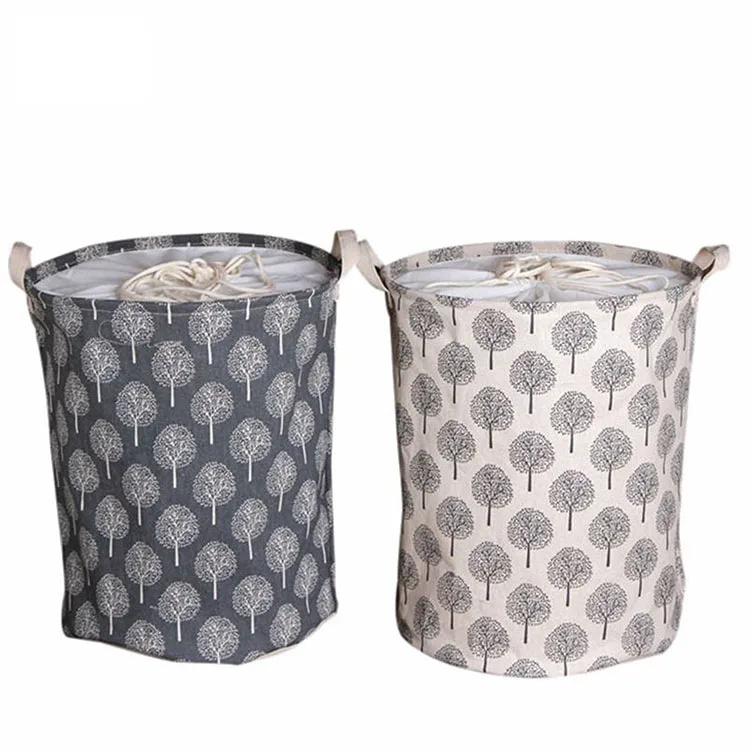 Fuyuan factory foldable custom printed drawstring closure wholesale cotton laundry baskets with handle