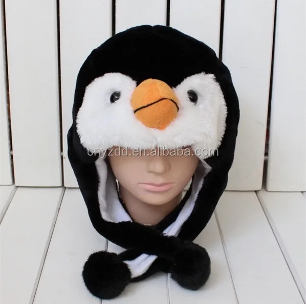 plush animal hat/adult animal winter hats/plush penguin hat