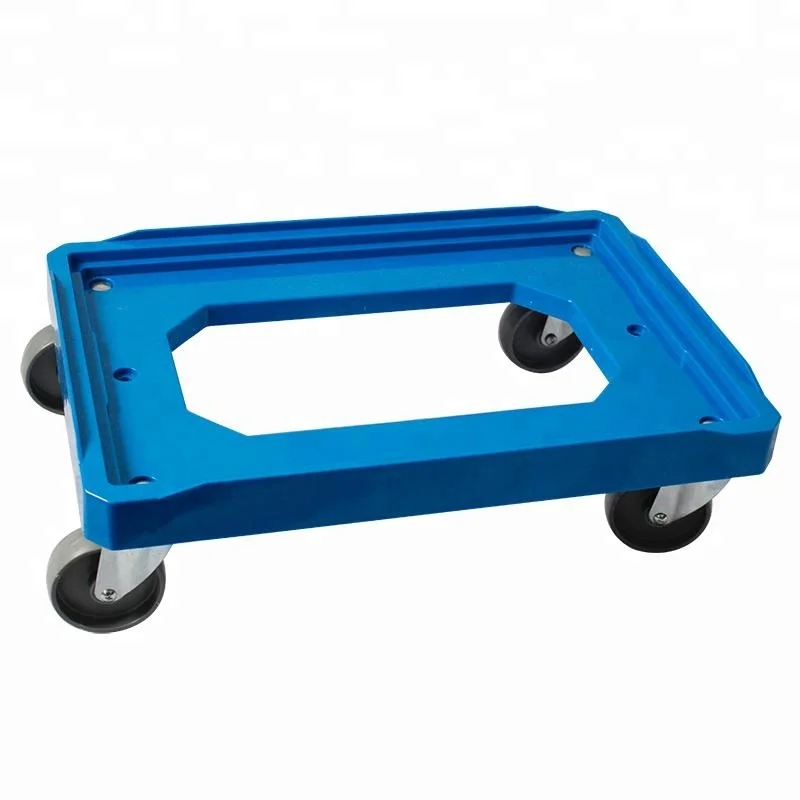 4 wheeled easy handle heavy duty loading plastic container dolly for industrial
