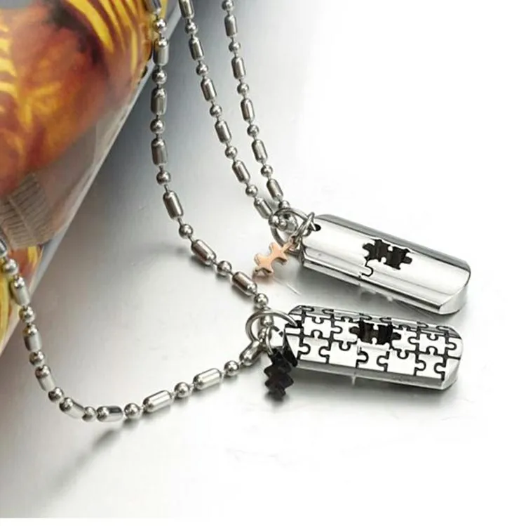 Marlary Stainless Steel Necklace For Men Women Chain Set For Couples Puzzle Pendant Necklace Couple Necklace