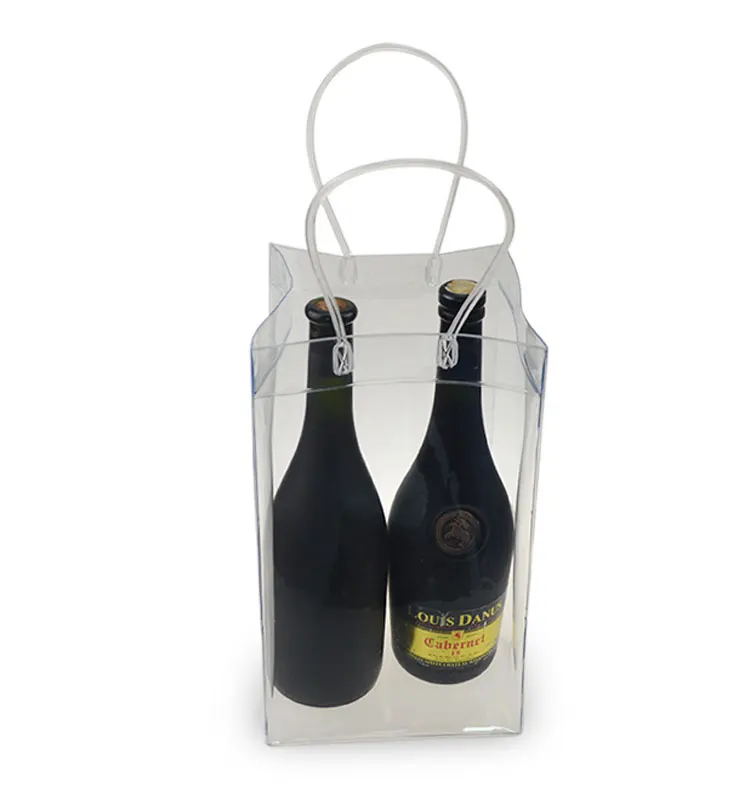 
Mass Production Cheap Price PVC Transparent Plastic Grape Wine Gift Tote Bag Ice bag for 2 bottles with Wine Packing BSCI 