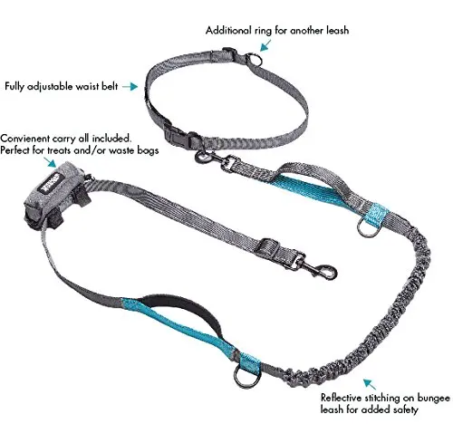 One Size Fits Small Medium to Large Dogs,Reflective Waist Belt Pet Running Bungee Leash With Bonus Waste Bag Dispenser