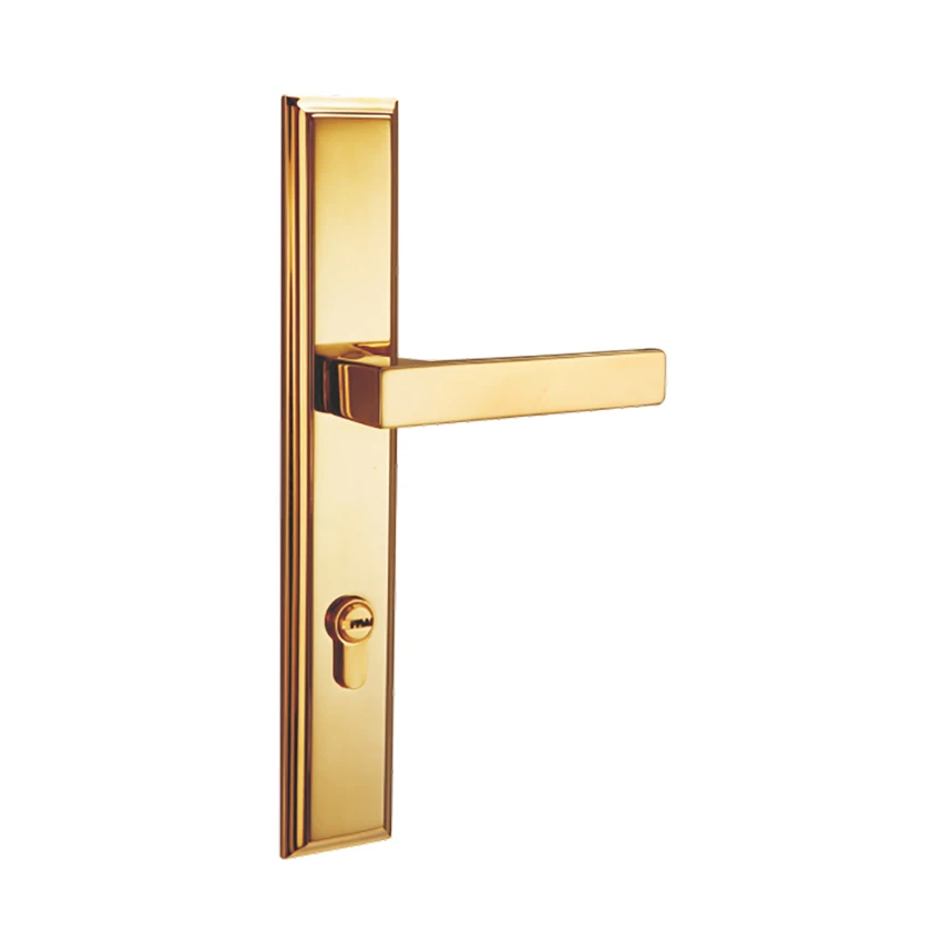 Solid Brass PVD Gold Lever Handle Double Panel Exterior Door Locks