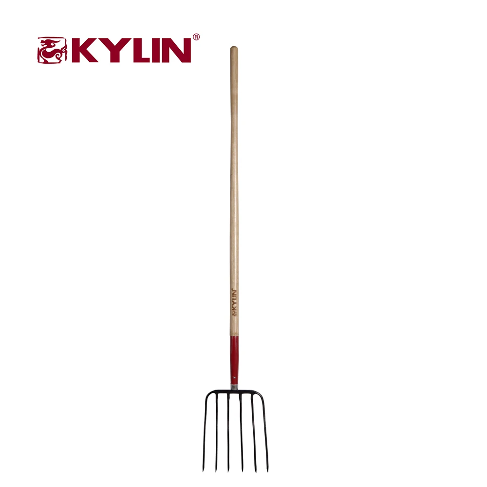 forged manure fork with long handle