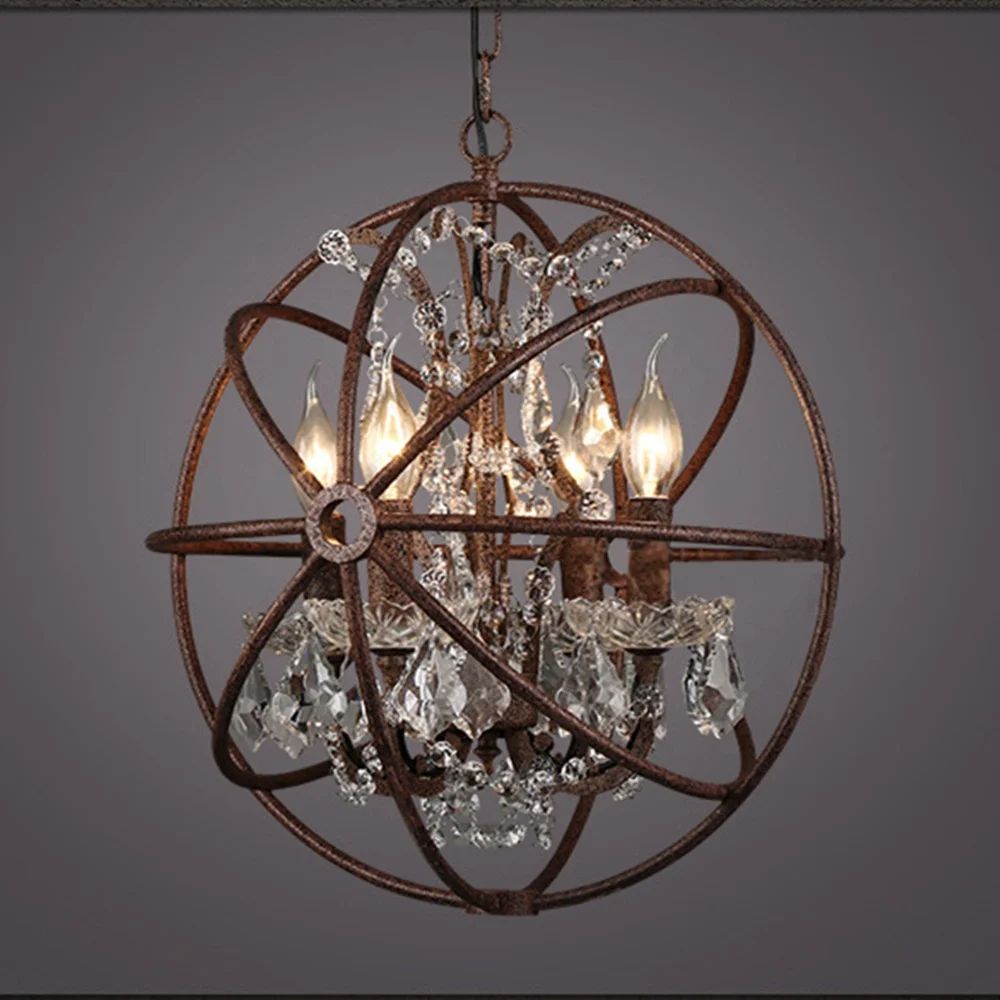 Деревенский креативный Ретро винтажный железный подвесной светильник для ресторана антикварные подвесные светильники светодиодные Лофт круглый шар Хрустальная люстра светильники