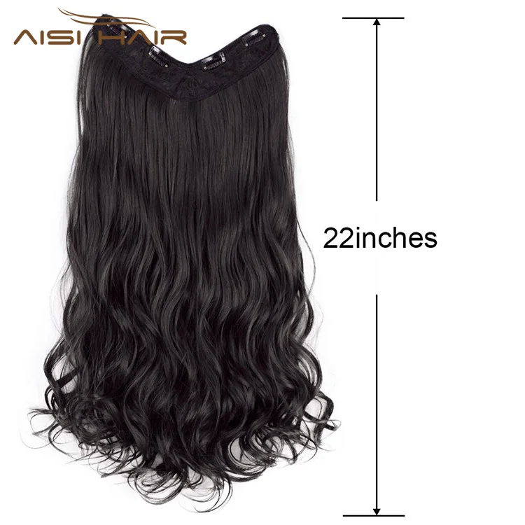 Aisi Hair 22inches New Arrival V Shape Synthetic Clip In Hair Extensions Natural Black Long Wavy Hairpieces