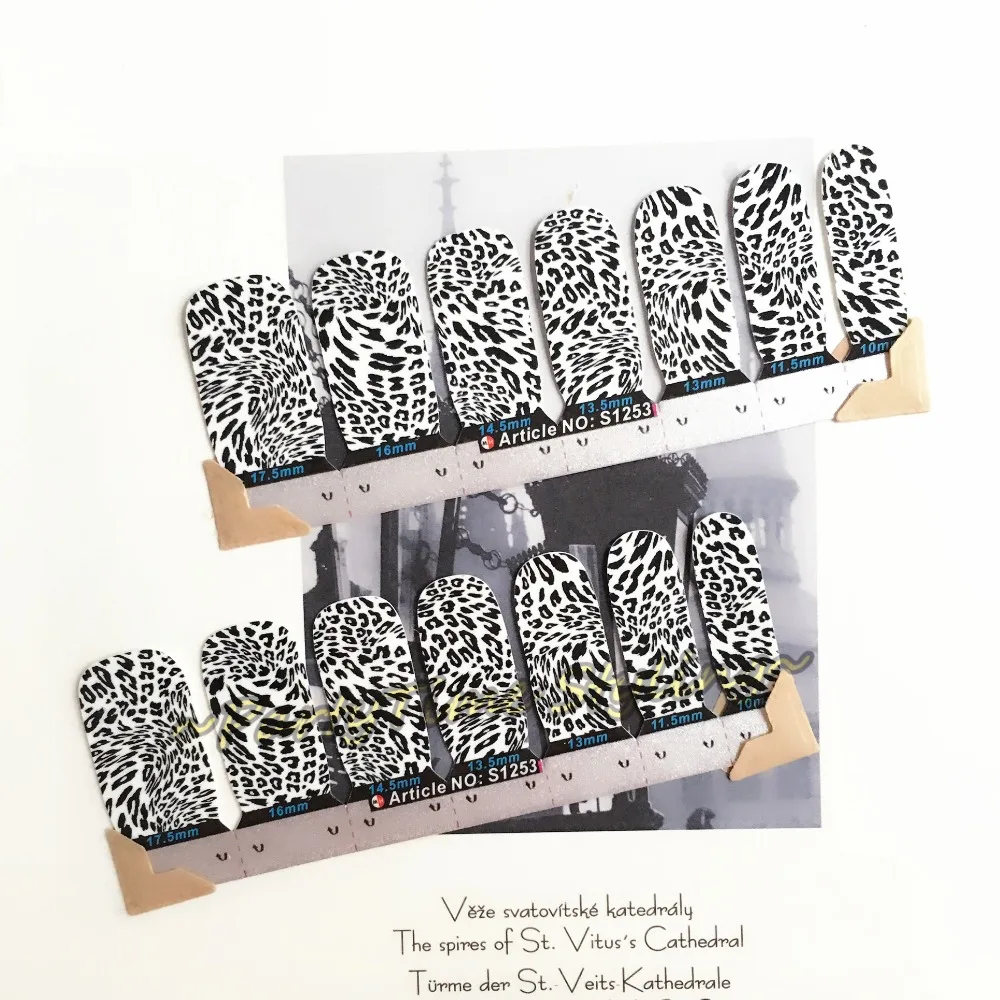 Black White Leopard Print Nail Art Sticker Patch 14 pcs set Waterproof Decals Foils Gel Polish