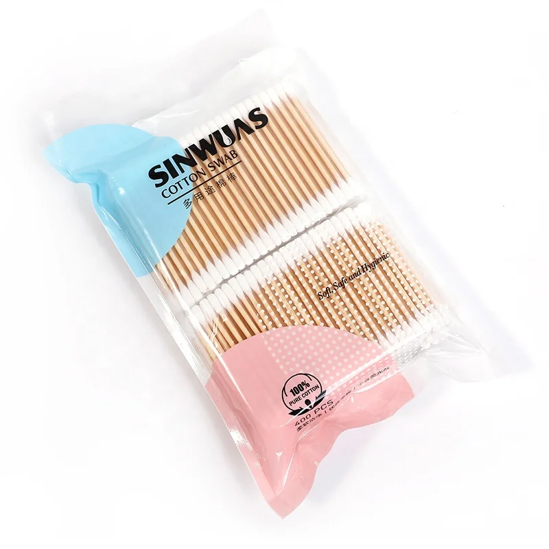 Newest selling disposable soft touch 400pcs multifunctional wood stick ear cleaning cotton tips