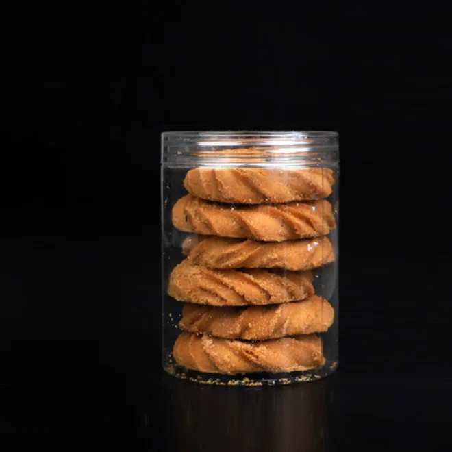 400ml 14oz Wholesale plastic Food storage cookie and candy container transparent round sealable jars with cap and label