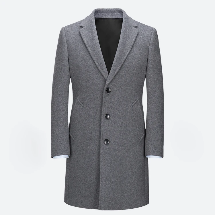 MTM service 100% кашемировое серое Однотонное шерстяное пальто на пуговицах зимнее пальто мужское длинное пальто из Китая