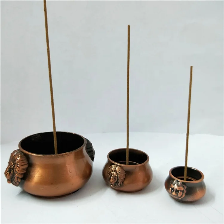 Antique copper carving Lion head incense burner stove meatal animal censer crafts