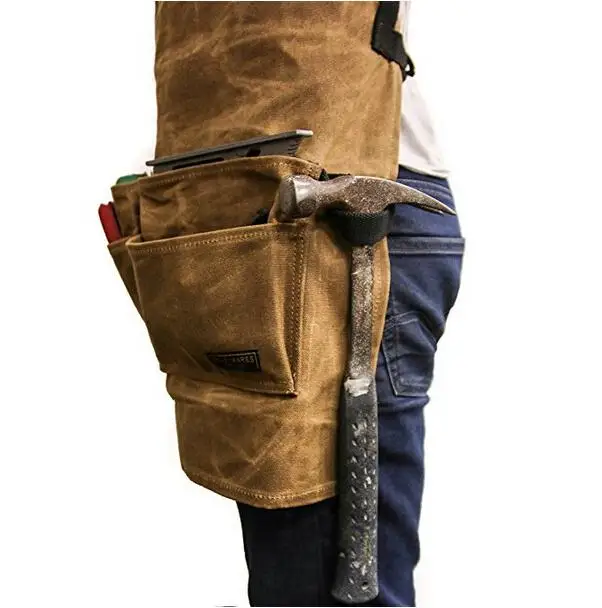 Heavy Duty Durable Thick BBQ Apron Waxed Canvas Tool Apron Carpenter Apron with Multi-functional Pocket