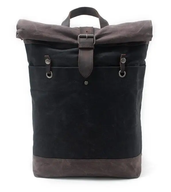 16950 wholesale custom logo vintage waxed waterproof roll up canvas men backpack , canvas bag