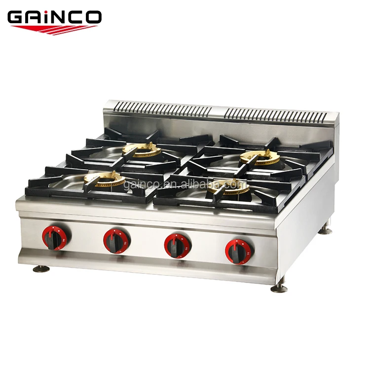 Stainless Steel China Commercial Kitchen Cooking 4 Burner Gas Stove/Professional Manufacturer Table Gas Stove Design