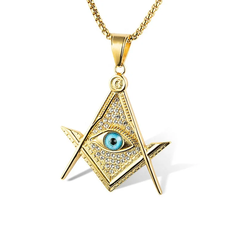 Marlary Latest Fashion Charming Masonic Designs Zircon Diamond Eye Pendant Wholesale Steel Masonic Pendant