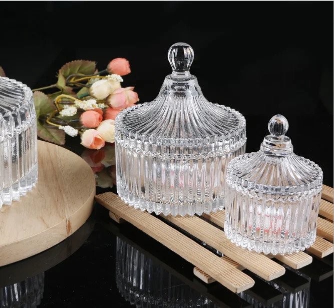Haonai stripe candle glass jar glass candle holder
