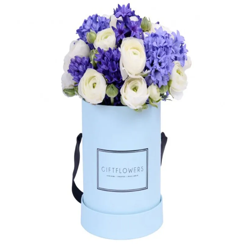 Factory supply cylinder paper round flower gift boxes wholesale custom white cardboard hat flower box packaging