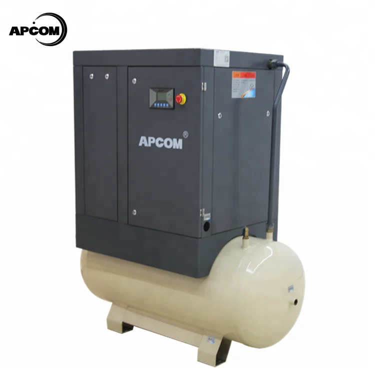 10HPaircompressor APCOM Low Noise 7.5KW 40 CFM 40CFM screw air compressor 500 liter with air tank