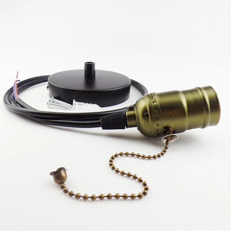 Vintage Antique Industrial Brass Finish Lamp Holder Fabric Cord Ceiling Rose industrial black pendant lamp hanging lights