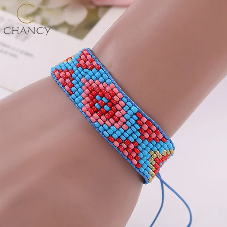 
Bohemian style jewelry multi-color resin seed bead bracelet 