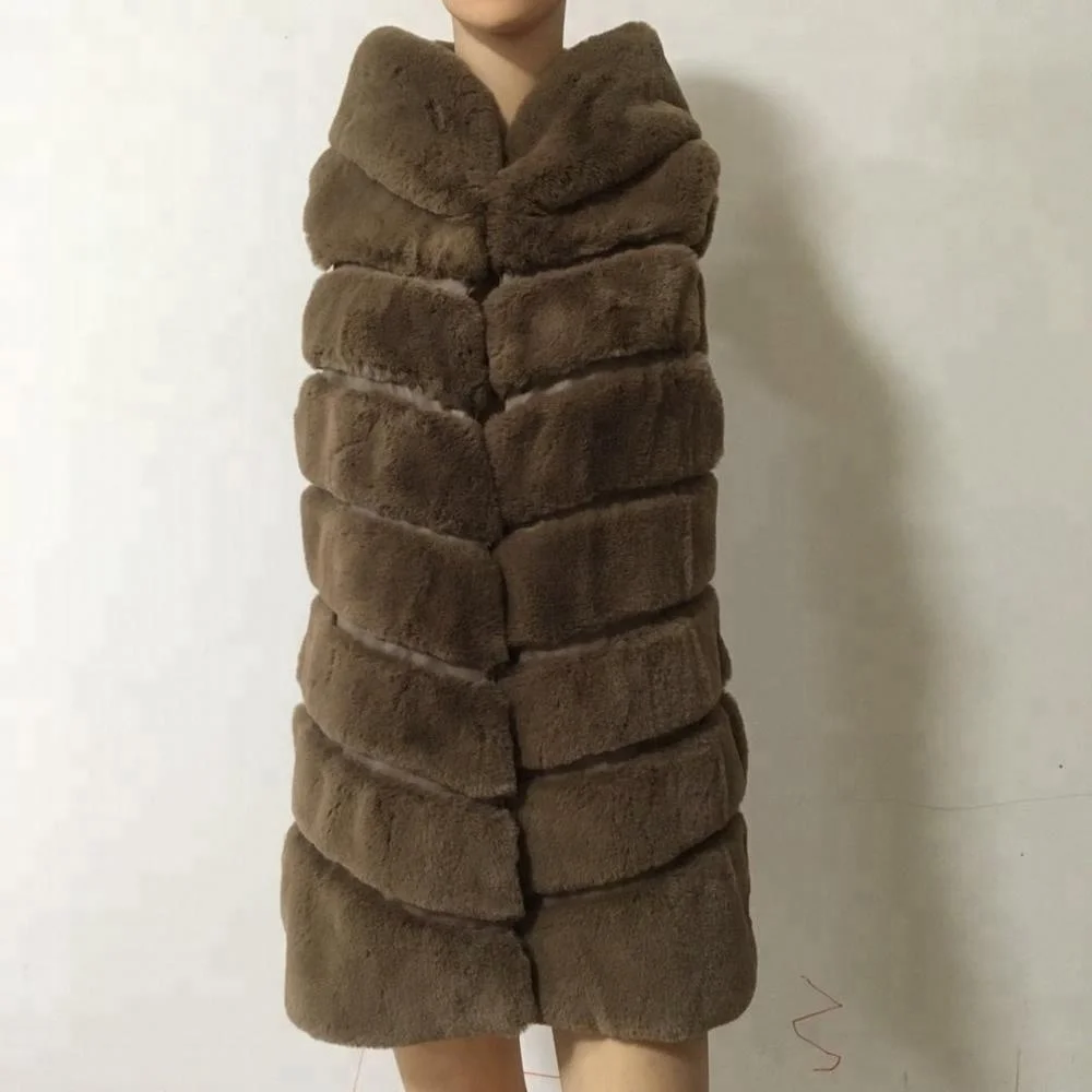 
Women long coat with cap high quality colored fur vest 