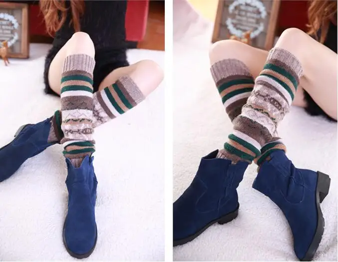 New Women Winter Knee High Wool Knit Fair Isle Leg Warmers