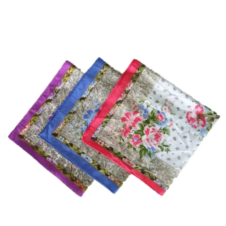 Trendy style Good Quality Floral Flower Printed design cotton women soft Ladies Handkerchief in stock for Decoration