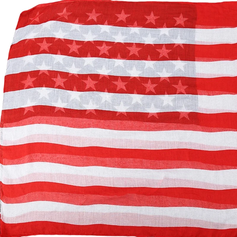 Wholesale Promotional Newest Fashion 100%polyester American Flag Print Scarf Women Soft Voile Stripes Stars Flag Printed Shawl
