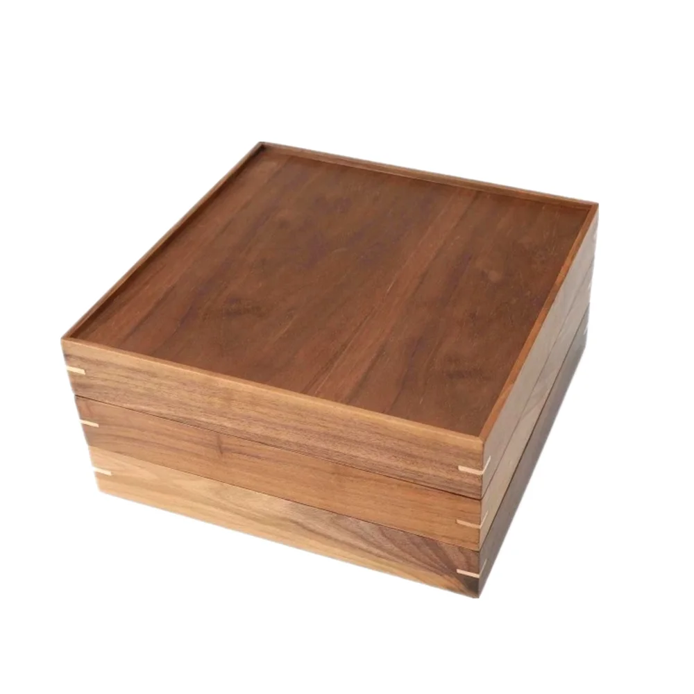 Custom Square Solid Wood Candy Box With Lid 4 Compartments Wooden Nuts Box Christmas Gift