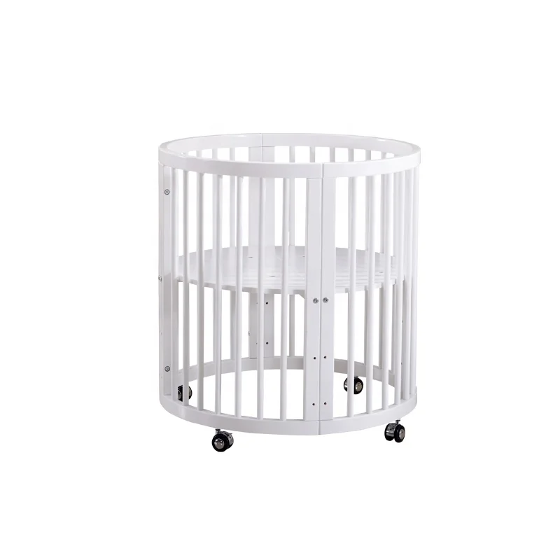 
Wholesale Adjustable Baby Crib Bed Wooden Round Swing Crib Cot 