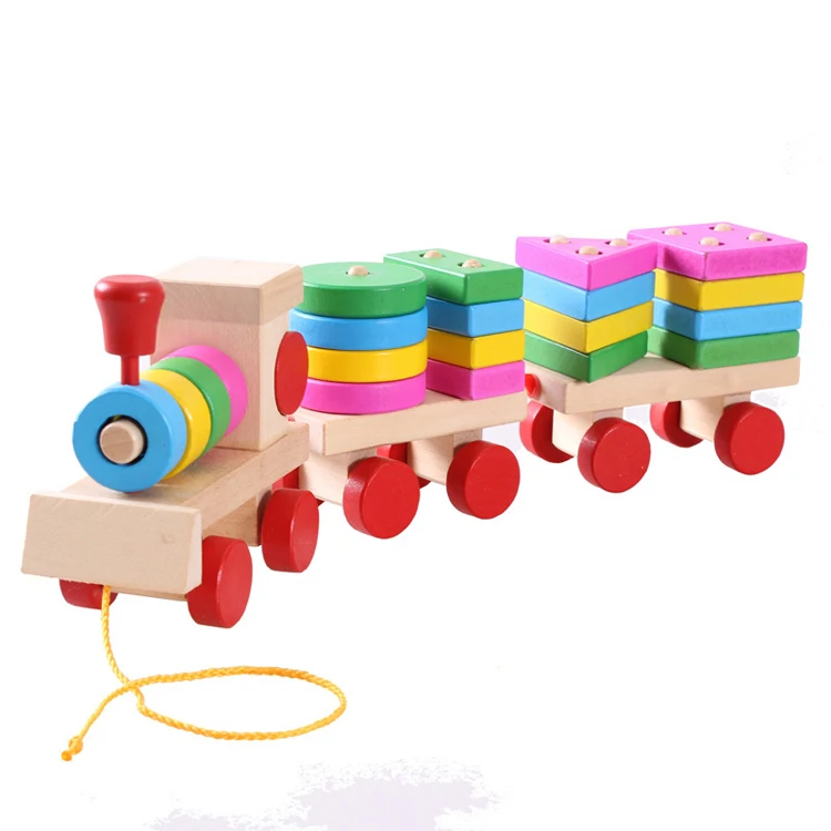 best selling different shapes wooden toy train set puzzle for children