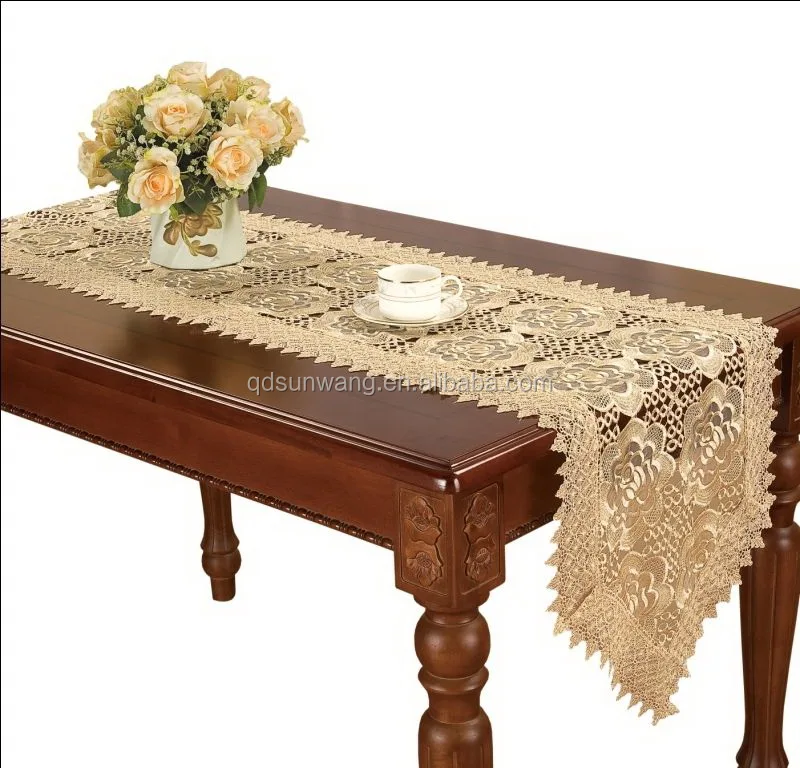 machine made lace tablerunner with embroidery and cutwork 16x72