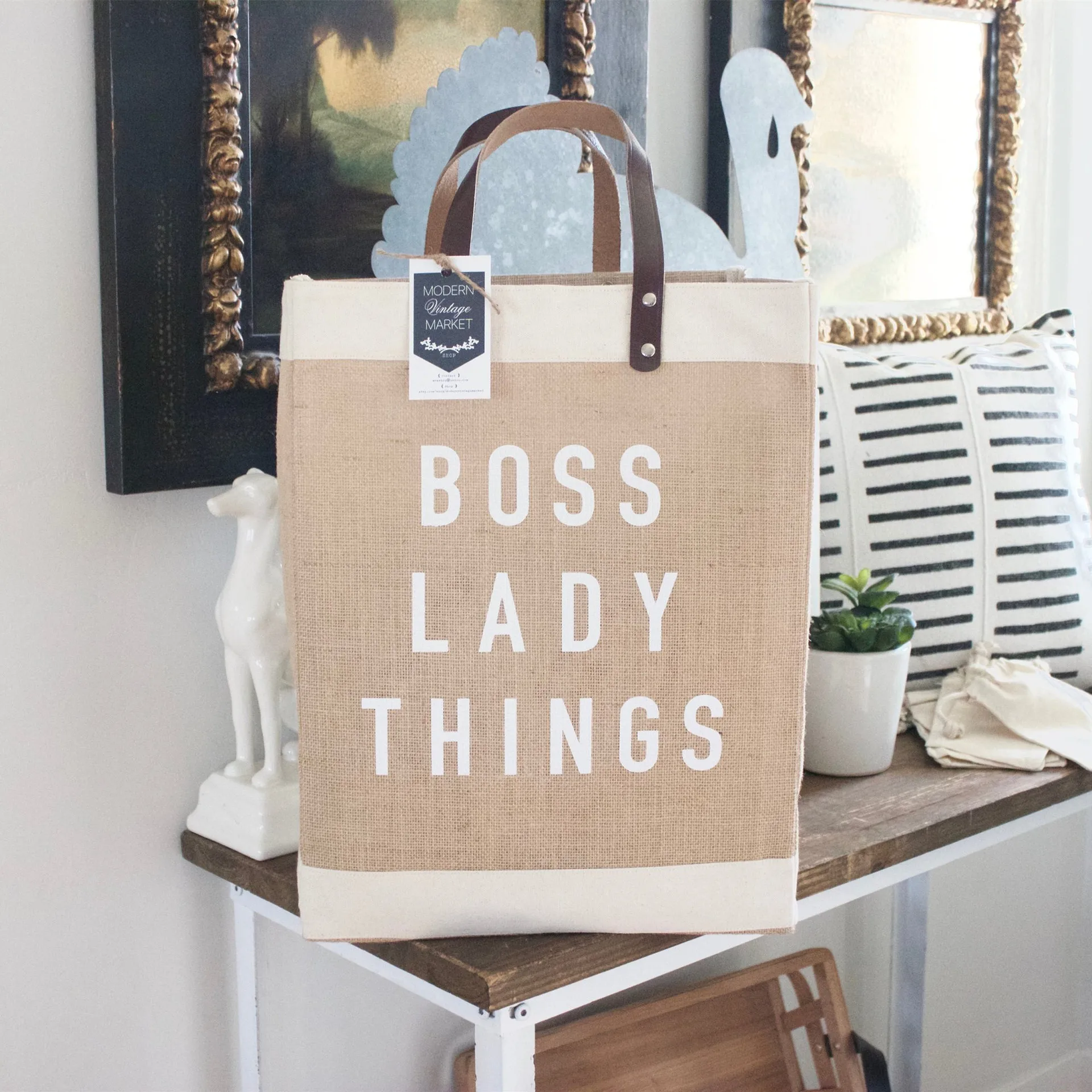 Custom logo silk screen printing reusable jute shopping tote bag Joining together fashion