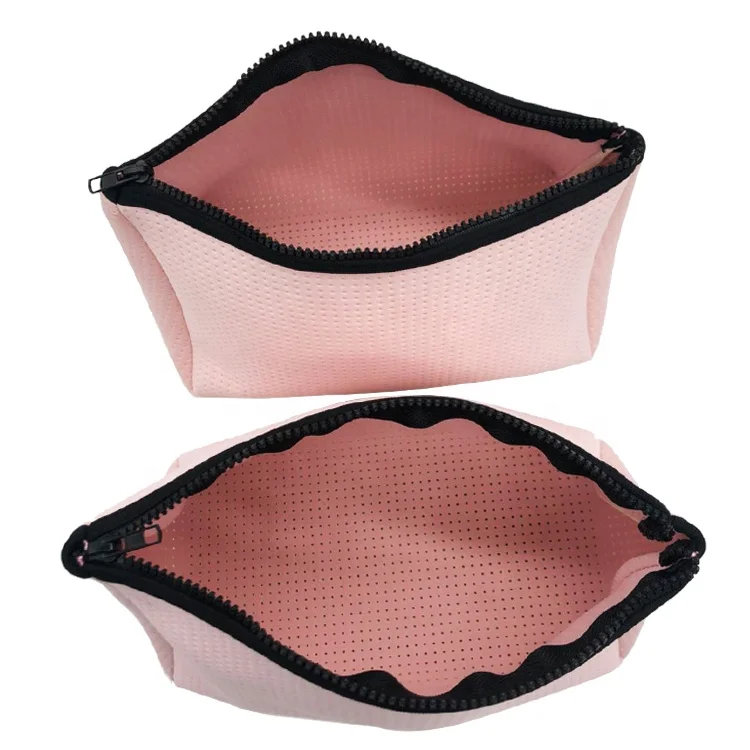 Wholesale Neoprene Large Perforated Pink Cosmetics Makeup Bag