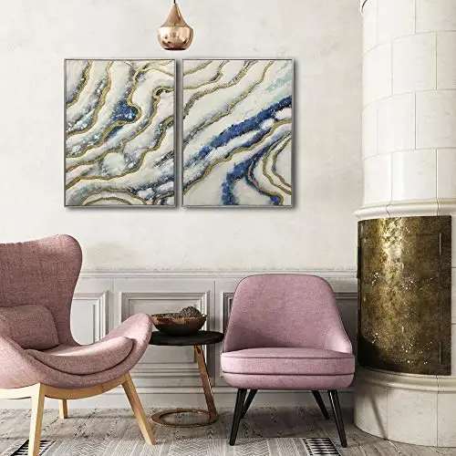 Blue Agate Canvas painting wall art gold abstract picture wall decor for living room bedroom office oil canvas painting