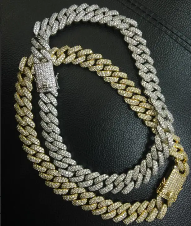 Fashion Jewelry 18mm Gold Plated Full Bling Diamond Cubic Zirconia Cuban Link Chain Necklace