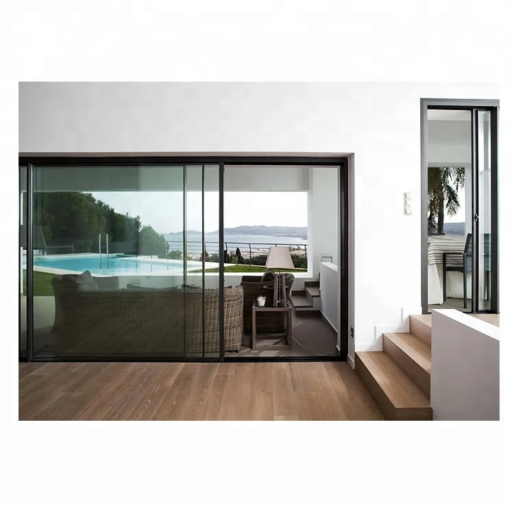 Modern patio thin frame aluminum exterior slide glass door with German hardware