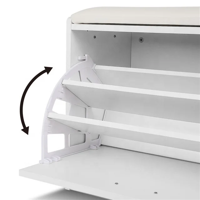 Shoe Bench Shoe Storage Rack Wooden Shoe Box Cabinet with Seat Cushion for Hallway Bedroom White