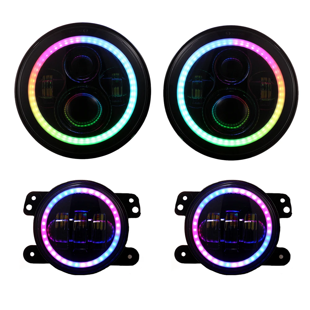 New arrived 4 inch Fog Light Remote control changing colors High Low Beam RGB 7 Inch LED Round Headlight with DRL LED lights