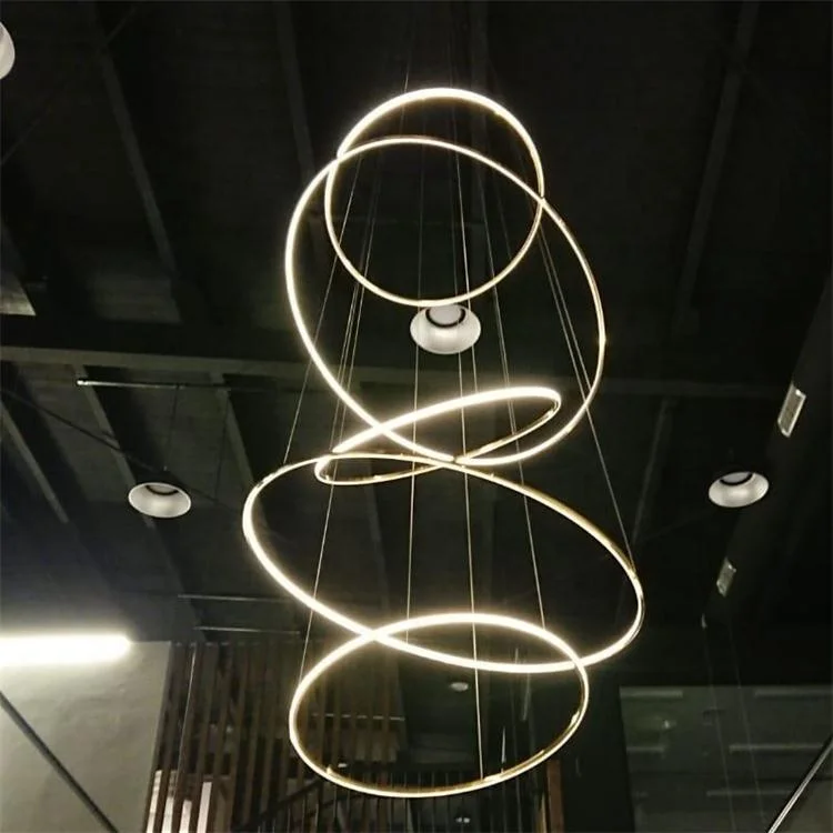 ETL CE Luxury Custom Modern Ring LED Pendant Light Gold Chrome Brass Pearl Black Chandelier Lamp for Lobby,Staircase,Villa Hall