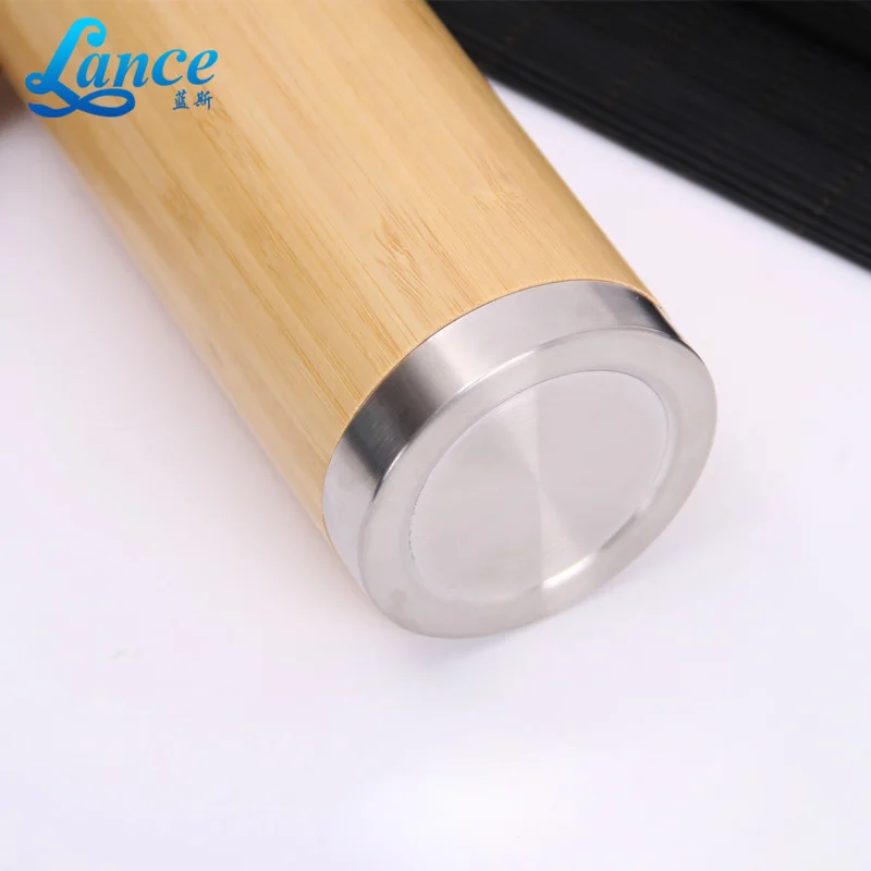 400ml Bpa Free Eco Friendly Double Wall Stainless Steel Bamboo water Bottle