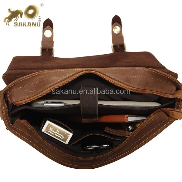 Vintage Men Leather Messenger Laptop Bag business Leather Briefcase Tote Shoulder Bag