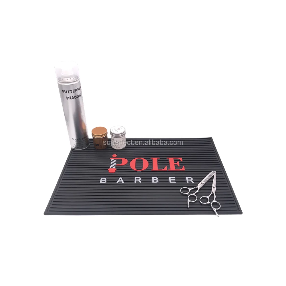 Custom design non-slip pvc rubber barber station mats barber accessories