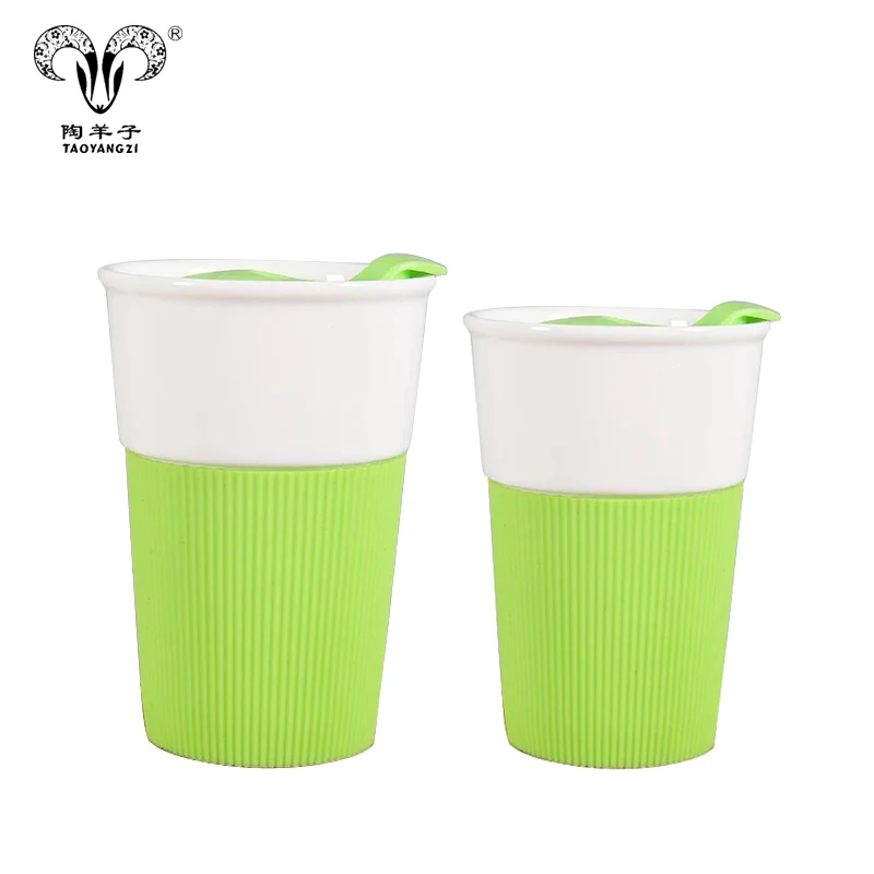 hot sale Ceramic mug with silicone lid and sleeve travel cup