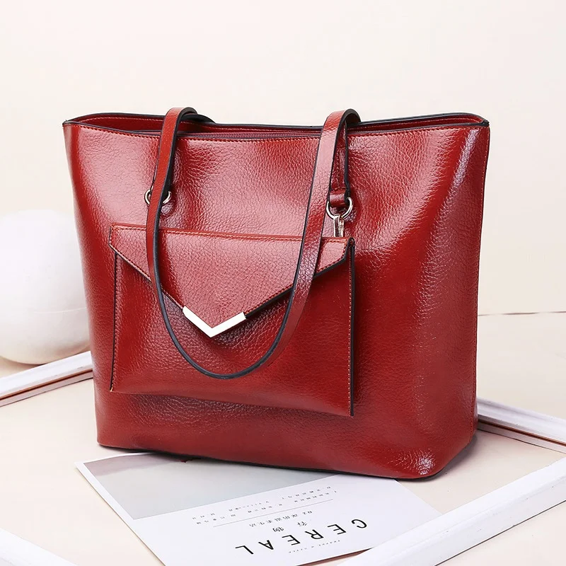 Elegant Large Leather Bag New Style Fashion Simple Hand and Sling Shoulder Leather Tote Bag for Women
