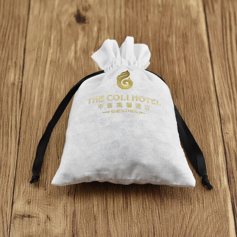 Custom LOGO Small Eco- friendly Jewelry Drawstring Cotton Bag For Soap Baby Shower Packing Bag
