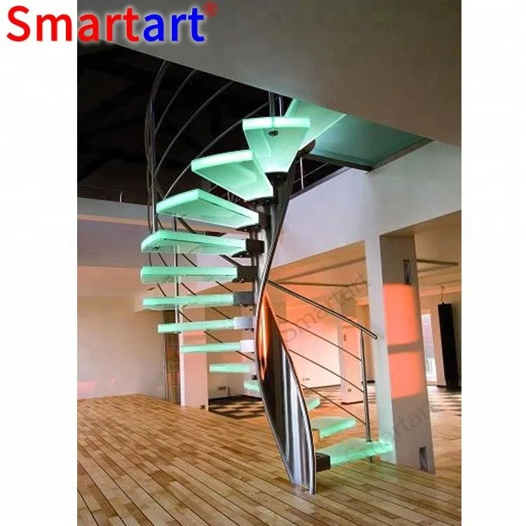 Smartart China Manufacturer stainless steel beam spiral staircases with glass steps