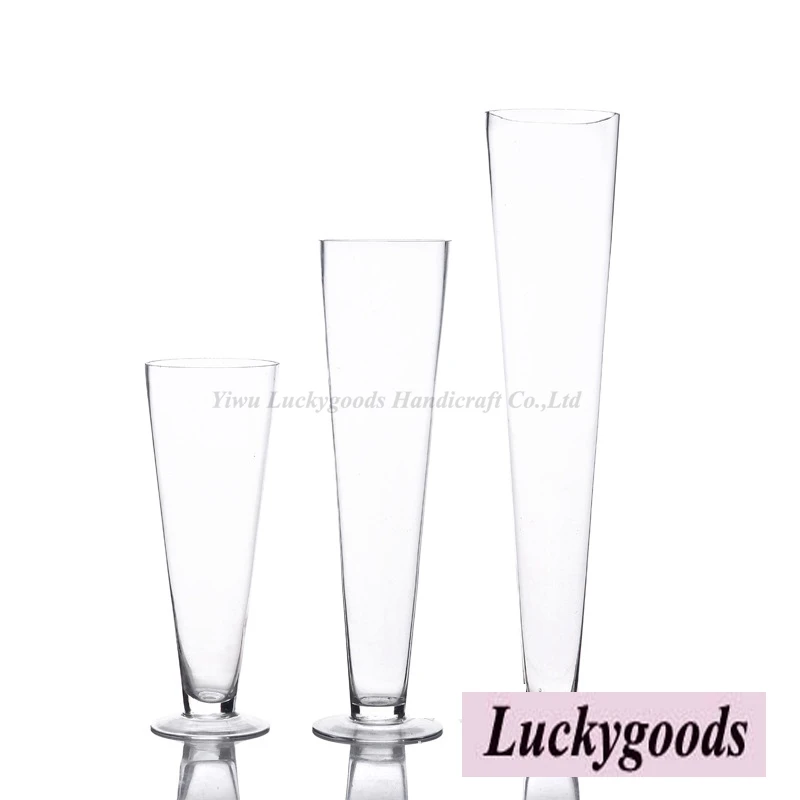 
mouth blown high quality wholesale clear reversible trumpet glass vase 
