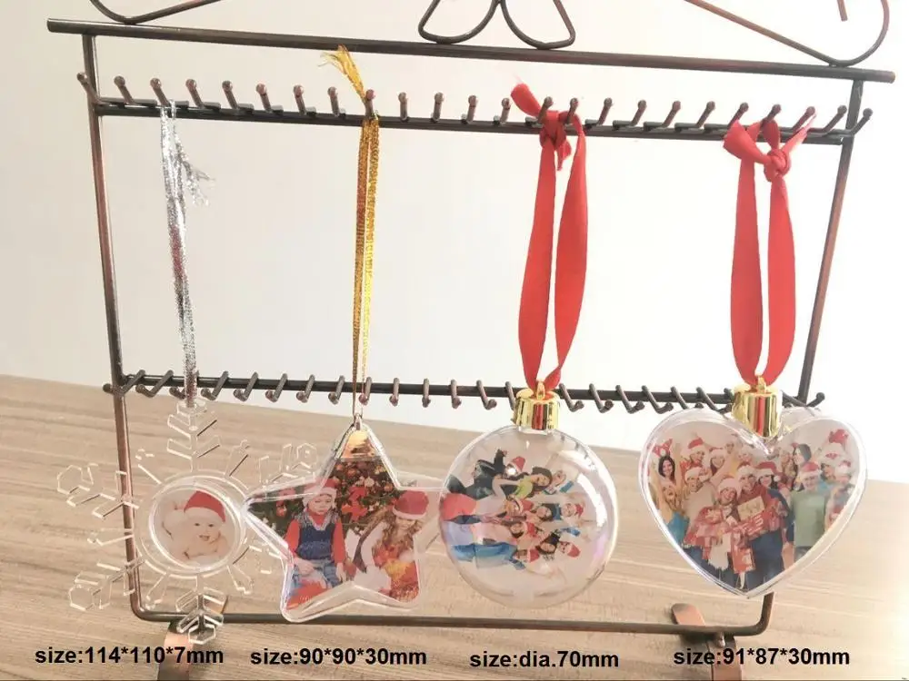 Snowflake Personalized Photo Baubles Plastic Photo Balls Decoration Xmas Ornament Picture Frame Gift Set for Christmas Tree